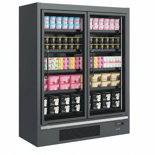 Tefcold Commercial 2 Door Glass Door Display Freezer 1646L