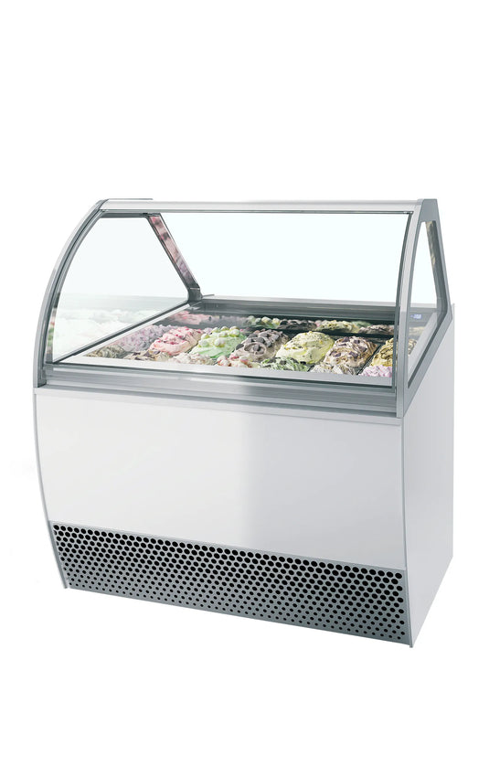 Commercial 12 Pan Curved Glass Napoli Ice Cream Display Freezer | Large Format Scoop Cabinet