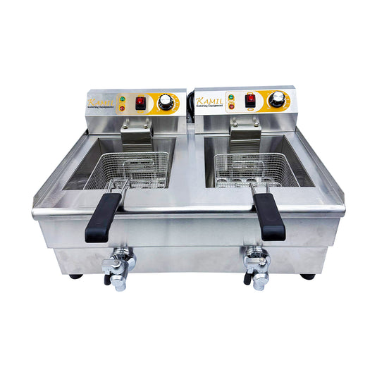 KAMIL Counter Top Electric Chips Fryer Twin Tank 2x13 Litre with Tap
