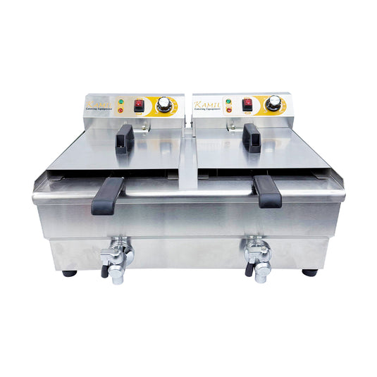 KAMIL Counter Top Electric Chips Fryer Twin Tank 2x13 Litre with Tap