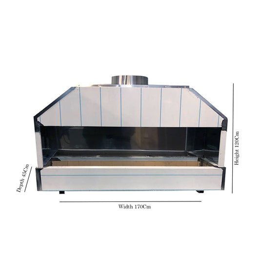 Stainless Steel Charcoal BBQ Mangal Grill 1.7-Metre - dimensions diagram
