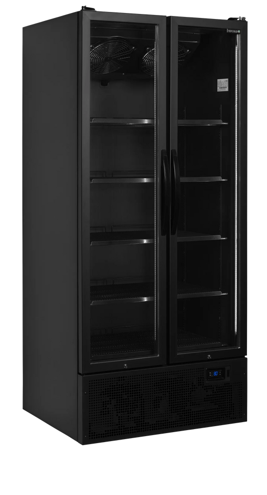 Tefcold Commercial 2 Door Glass Door Merchandiser (2-Door Upright) 535L | Upright Drinks Display Fridge