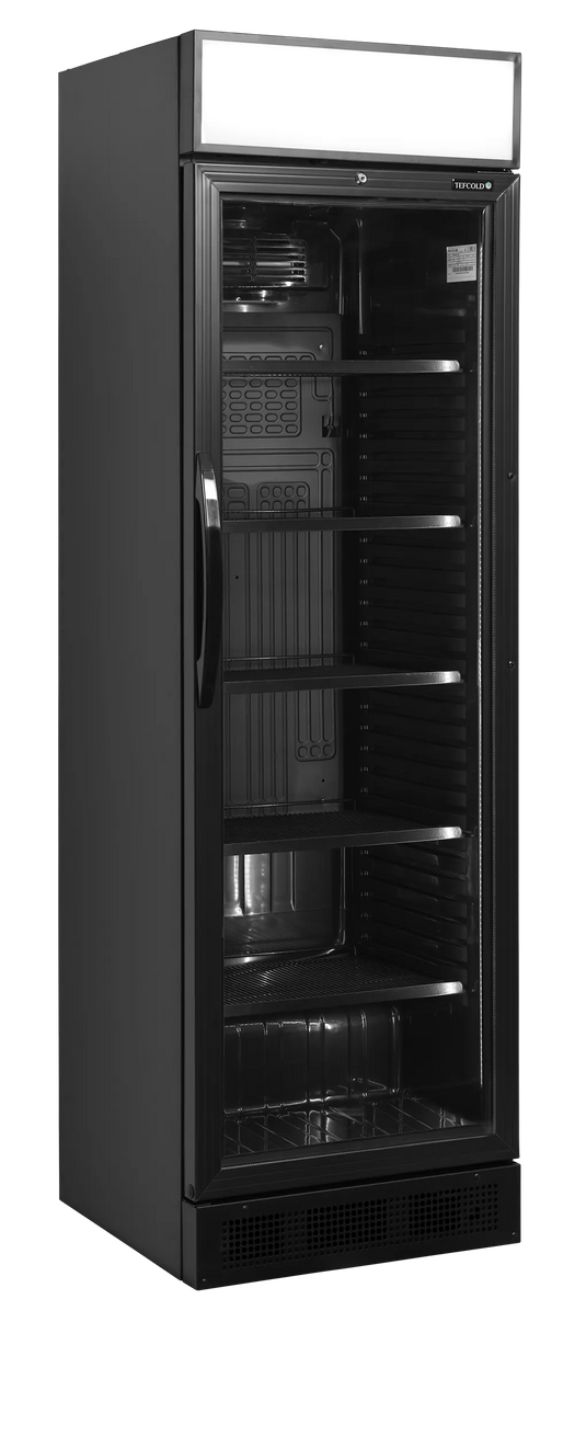 Tefcold Commercial Single Door Glass Door Merchandiser with Canopy 345L | Illuminated Bottle Cooler