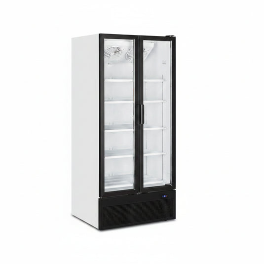 Tefcold Commercial 2 Door Glass Door Merchandiser (2-Door Upright) 535L | Upright Drinks Display Fridge