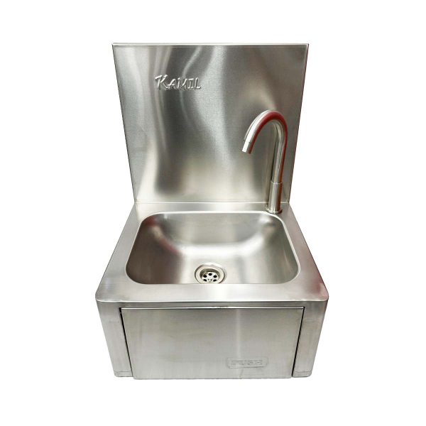 Commercial Stainless Steel Plain Knee Press Hand Wash Sink With Back Upstand & Tap - Image 3