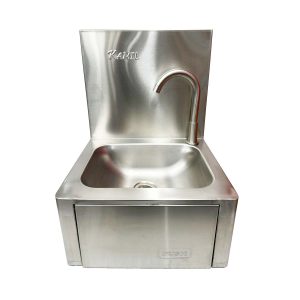 Commercial Stainless Steel Plain Knee Press Hand Wash Sink With Back Upstand & Tap