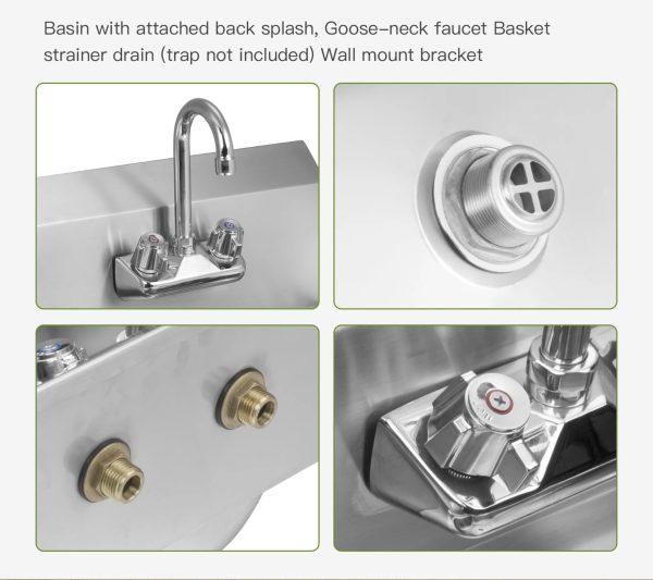 Commercial Stainless Steel Hand Sink With Tap 43Cm - Image 5