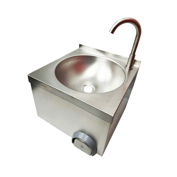 Commercial Stainless Steel Round Knee Operated Hand Wash Sink With Tap - Image 4