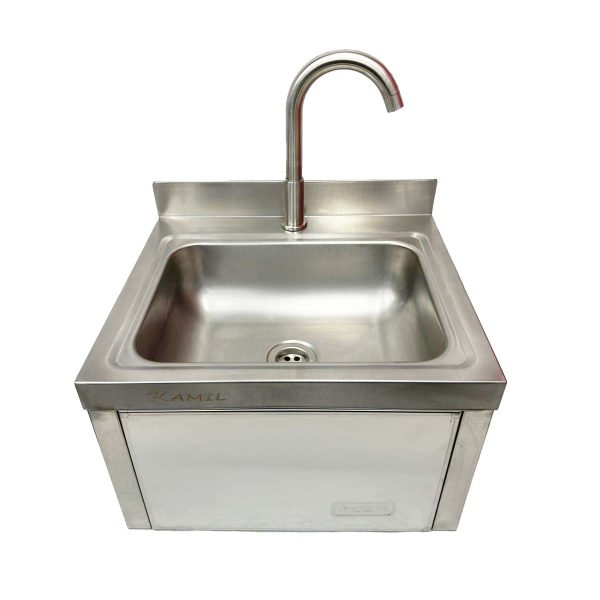 Commercial Stainless Steel Plain Knee Operated Hand Wash Sink With Taps - Image 4